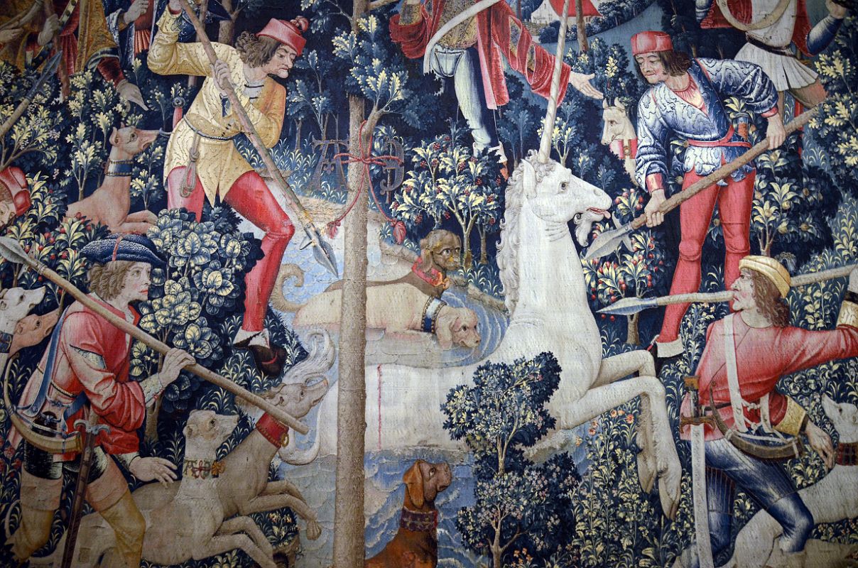 New York Cloisters 56 017 Unicorn Tapestries - The Unicorn Is Attacked Close Up - Netherlands 1495-1505